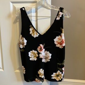 Dynamite Black Floral Print V-Neck Tank L